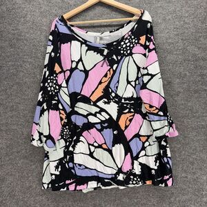 Live Well Blouse Women 22/24W Plus Black Geometric Long Sleeve Rayon Casual